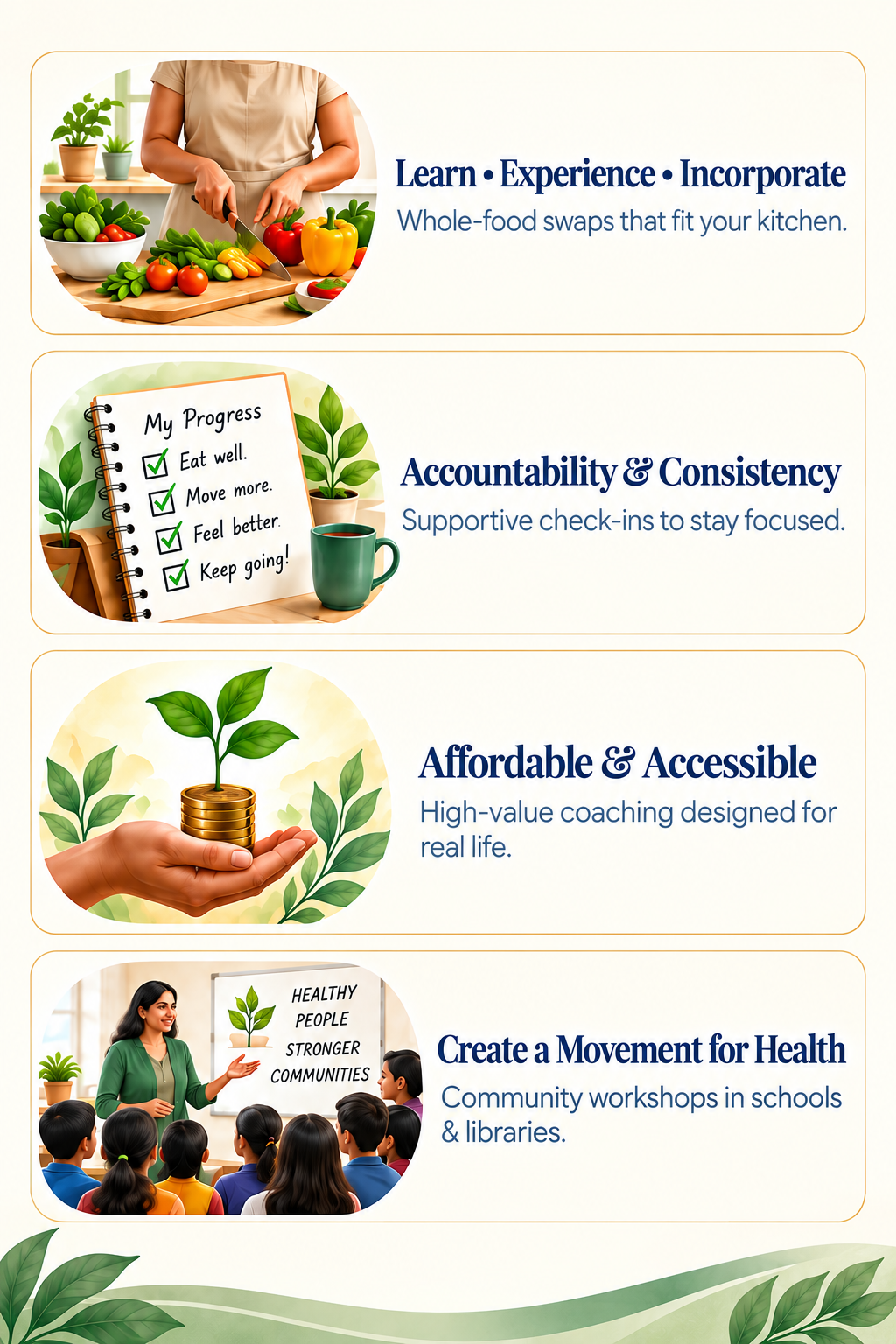 Whole-food learning, accountability, accessibility, and creating a movement for health